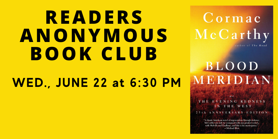 Slide advertising Readers Anonymous Book Club meeting 6-22-22