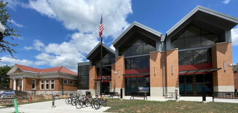 Exterior of library July 2023